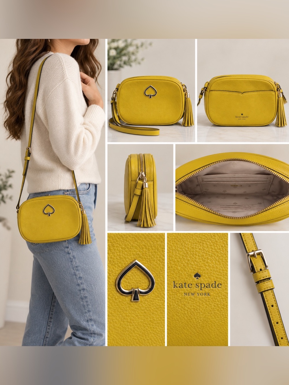 kate spade Yellow Pebbled Leather Tassel Crossbody Bag